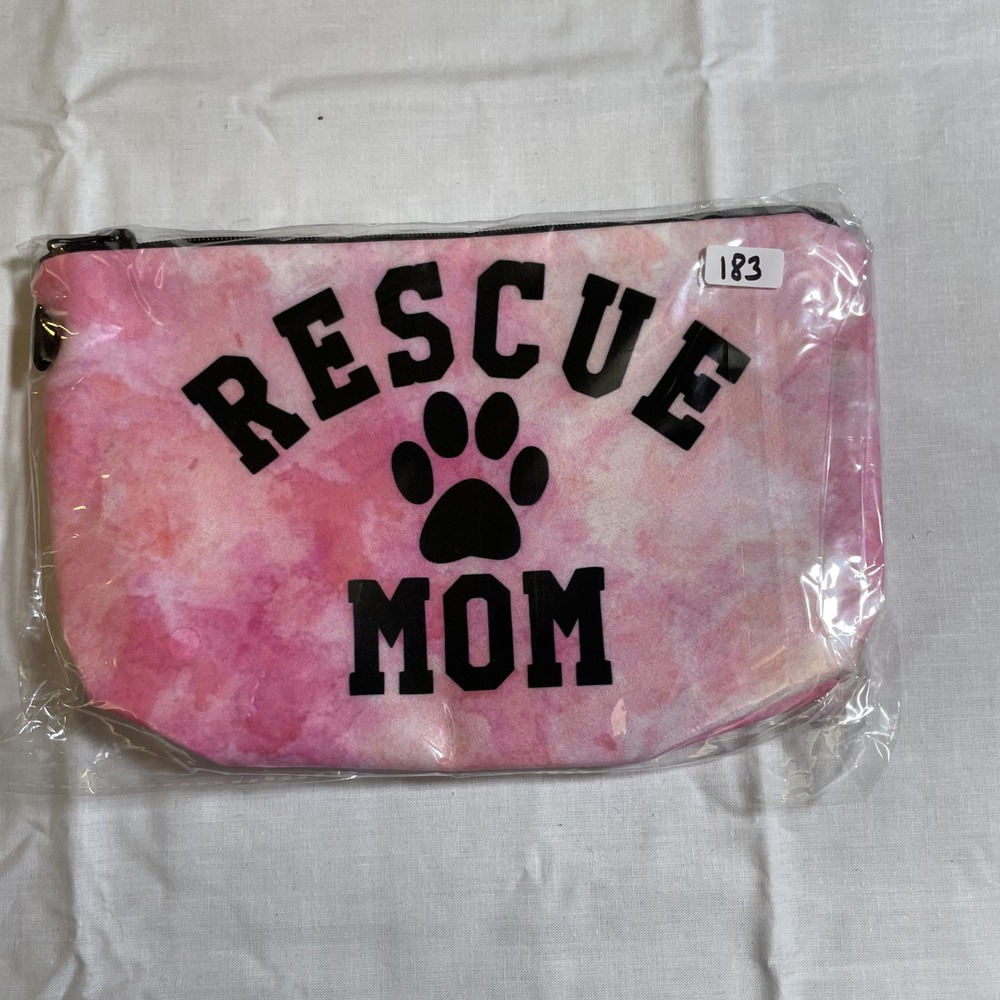 The Pouch Rescue Mom Cosmetic Bag Womens OS Pink New Watercolor Paw Print Zipper